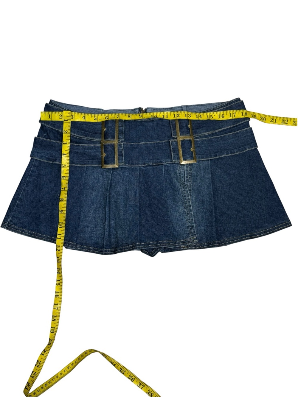 BDG Low-Waist Denim Micro Mini Skort Skirt Blue Jean Buckle Detail Size L - Picture 4 of 8